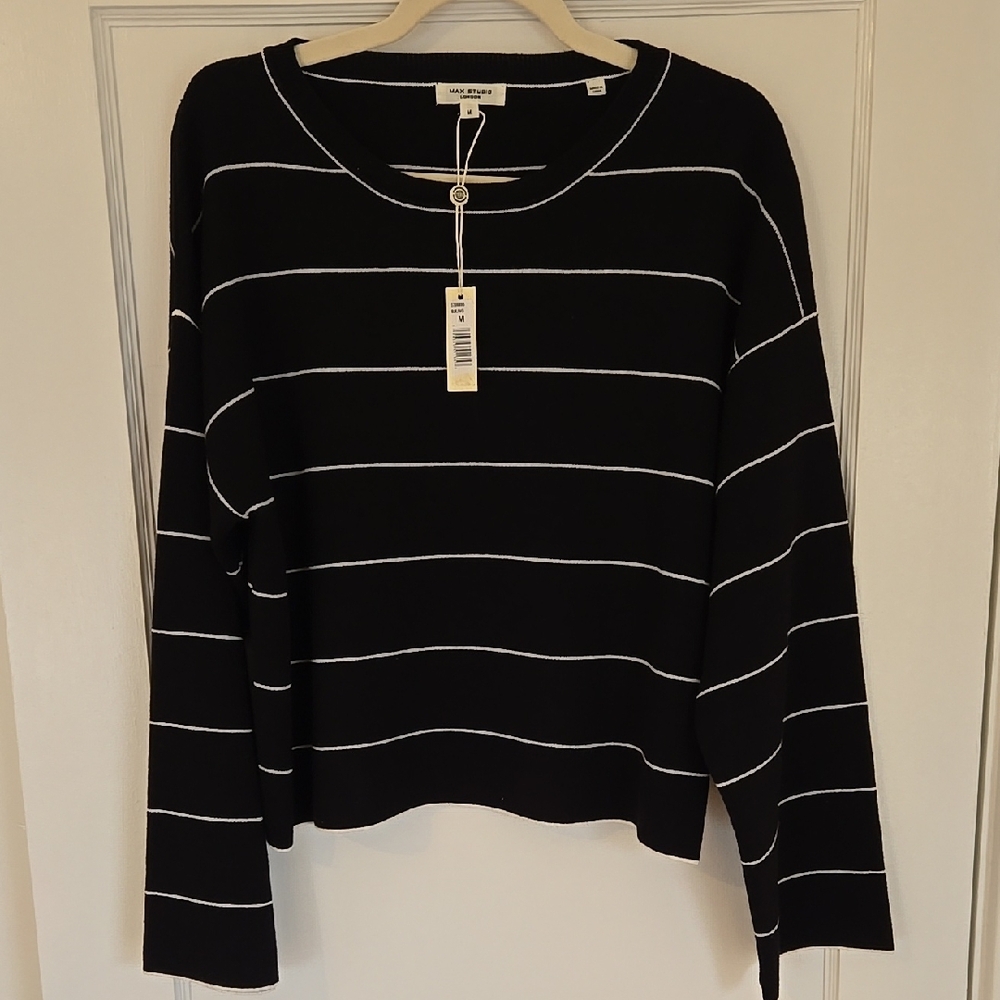Max Studio Black White Striped Boxy Knit Sweater NWT Size M - Picture 5 of 5